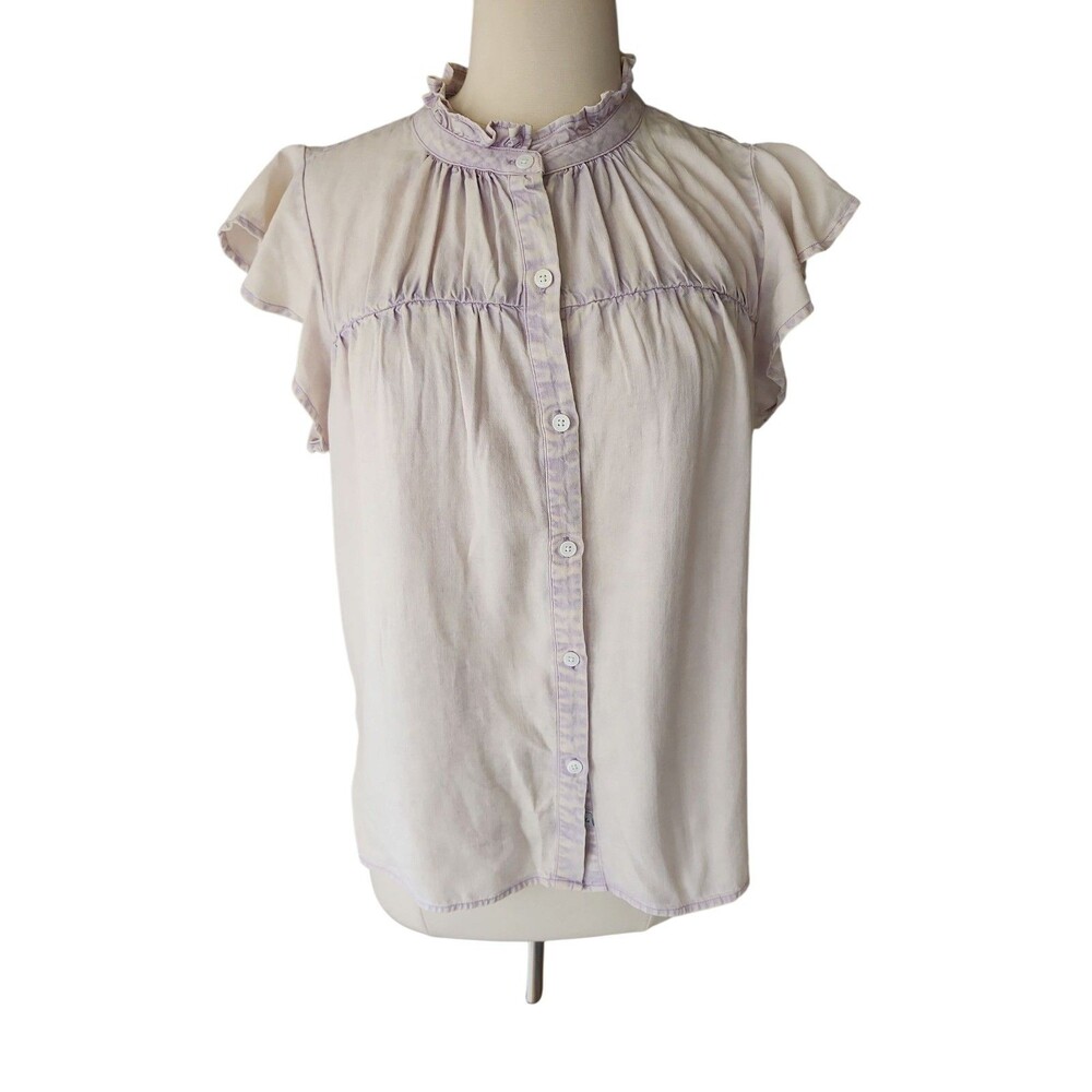 Rails Ruthie Linen Blend Short Sleeve Top Womens Small Acid Wash Boxy Lavender